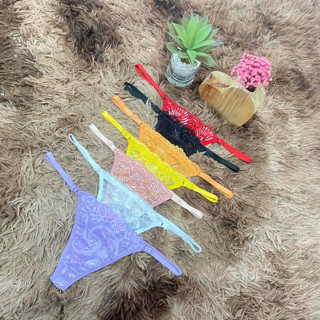 Kit 5 Calcinhas Regulagem Fio Dental Lingerie Renda