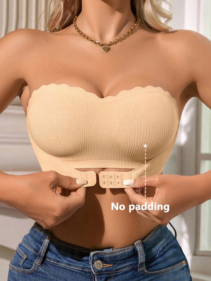1 Peça Sutiã Sem Arame de Malha Canelada com Fechamento Frontal Casual e Confortável para Mulheres