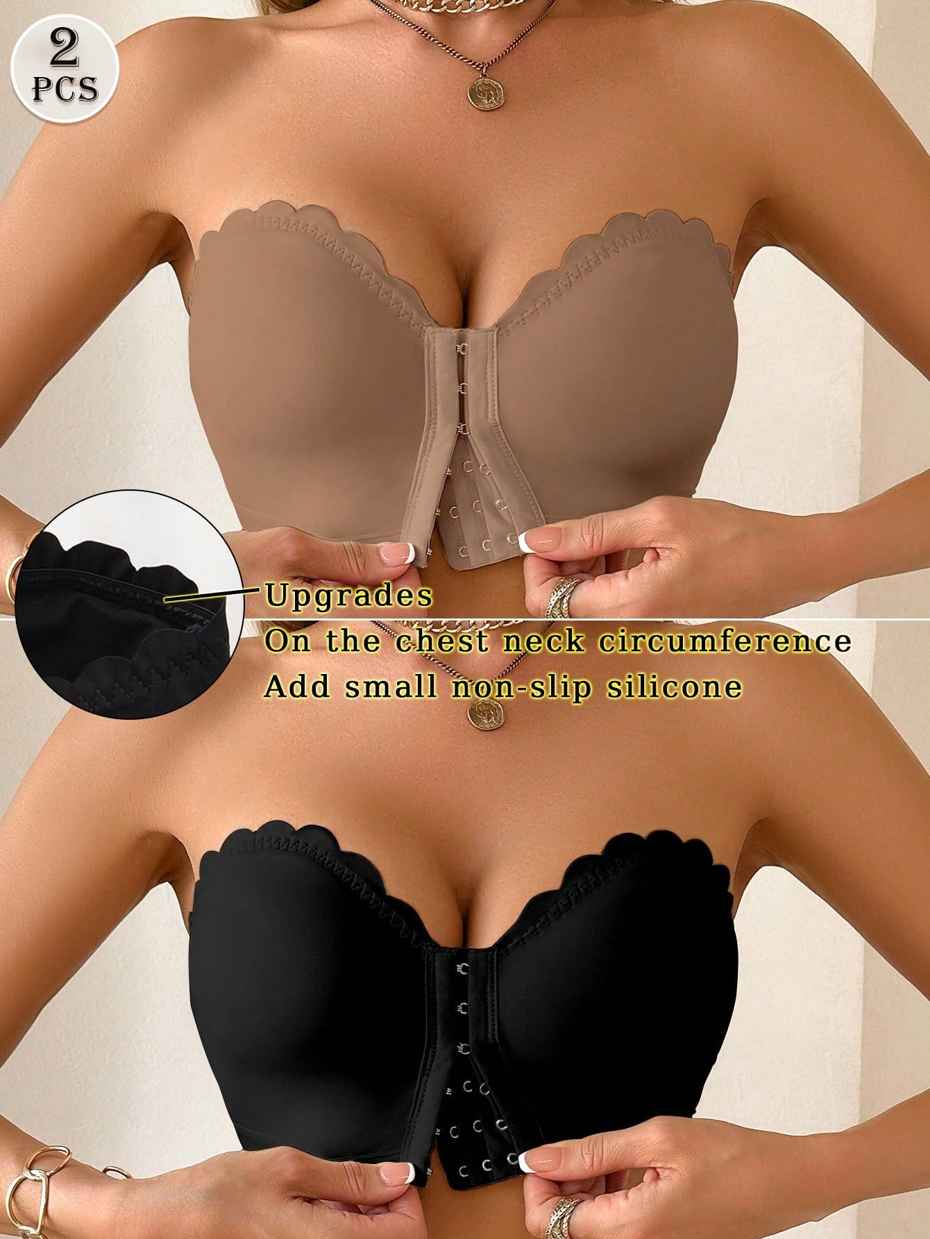 2 Peças/Conjunto Sutiã Feminino Multicolorido, Fivela Frontal com Acabamento em Onda, Busto Estruturado, Almofadas de Copo Removíveis