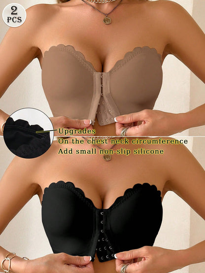 2 Peças/Conjunto Sutiã Feminino Multicolorido, Fivela Frontal com Acabamento em Onda, Busto Estruturado, Almofadas de Copo Removíveis