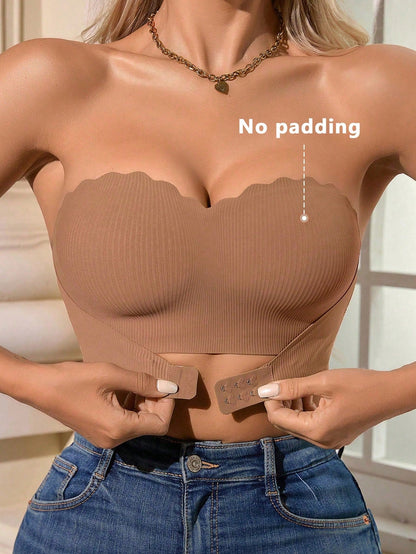 1 Peça Sutiã Sem Arame de Malha Canelada com Fechamento Frontal Casual e Confortável para Mulheres