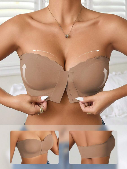 2 Peças/Conjunto Sutiã Feminino Multicolorido, Fivela Frontal com Acabamento em Onda, Busto Estruturado, Almofadas de Copo Removíveis