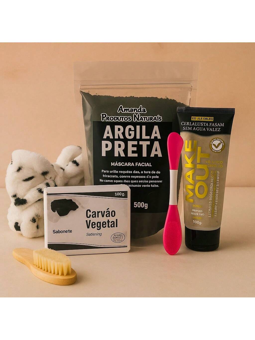 Kit Detox Purificante 3 Unidades - CarvãoAtivado/Argila Preta/EsfoPedrasVulcanicas/Faixa+Espatula/