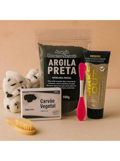 Kit Detox Purificante 3 Unidades - CarvãoAtivado/Argila Preta/EsfoPedrasVulcanicas/Faixa+Espatula/