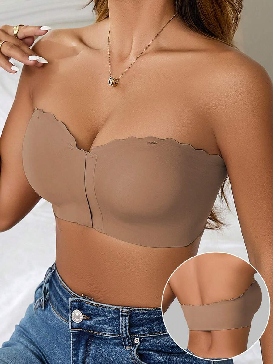 2 Peças/Conjunto Sutiã Feminino Multicolorido, Fivela Frontal com Acabamento em Onda, Busto Estruturado, Almofadas de Copo Removíveis