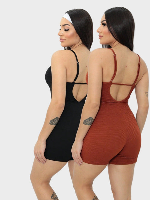 Kit 2 Macaquinhos Macacão Canelado Alcinha Academia Esportivo Fitness