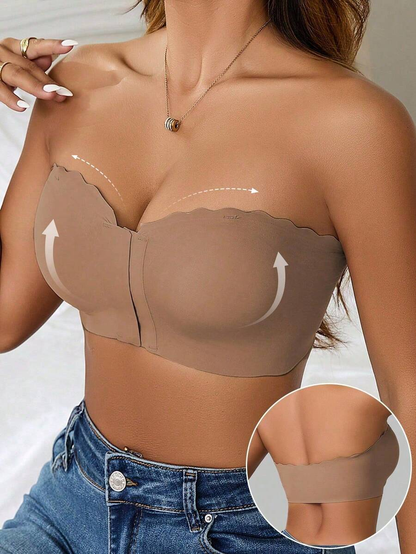 2 Peças/Conjunto Sutiã Feminino Multicolorido, Fivela Frontal com Acabamento em Onda, Busto Estruturado, Almofadas de Copo Removíveis