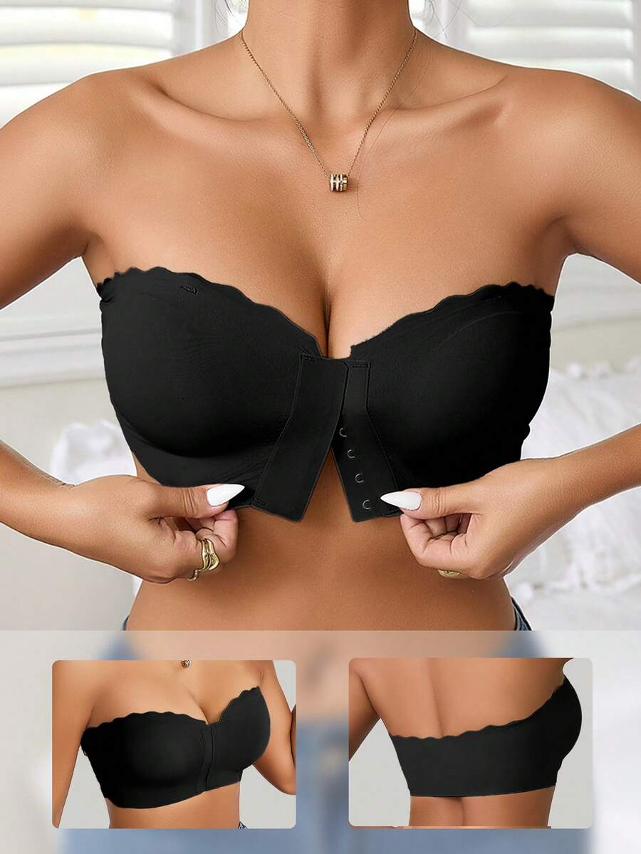 2 Peças/Conjunto Sutiã Feminino Multicolorido, Fivela Frontal com Acabamento em Onda, Busto Estruturado, Almofadas de Copo Removíveis
