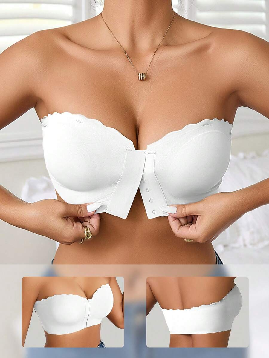 2 Peças/Conjunto Sutiã Feminino Multicolorido, Fivela Frontal com Acabamento em Onda, Busto Estruturado, Almofadas de Copo Removíveis