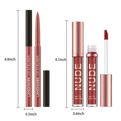 Kit Completo de Lábios: Batom Matte + Lápis Labial para Contorno À Prova d'água