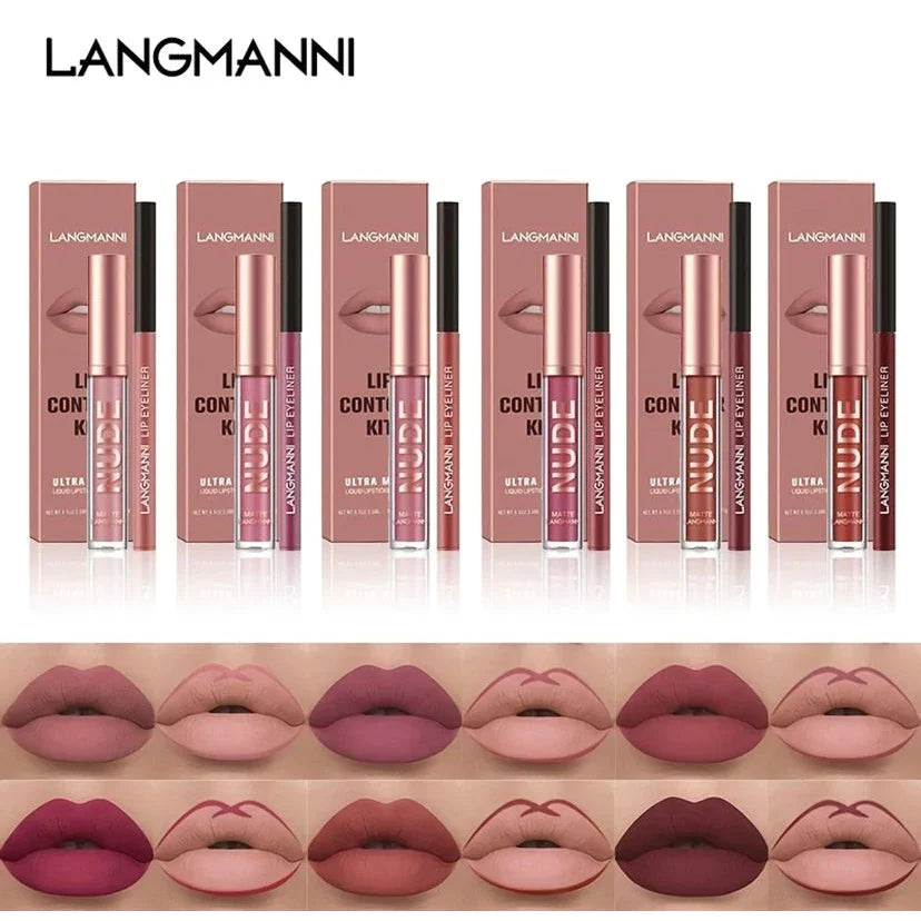 Kit Completo de Lábios: Batom Matte + Lápis Labial para Contorno À Prova d'água