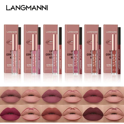 Kit Completo de Lábios: Batom Matte + Lápis Labial para Contorno À Prova d'água