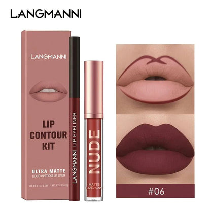 Kit Completo de Lábios: Batom Matte + Lápis Labial para Contorno À Prova d'água