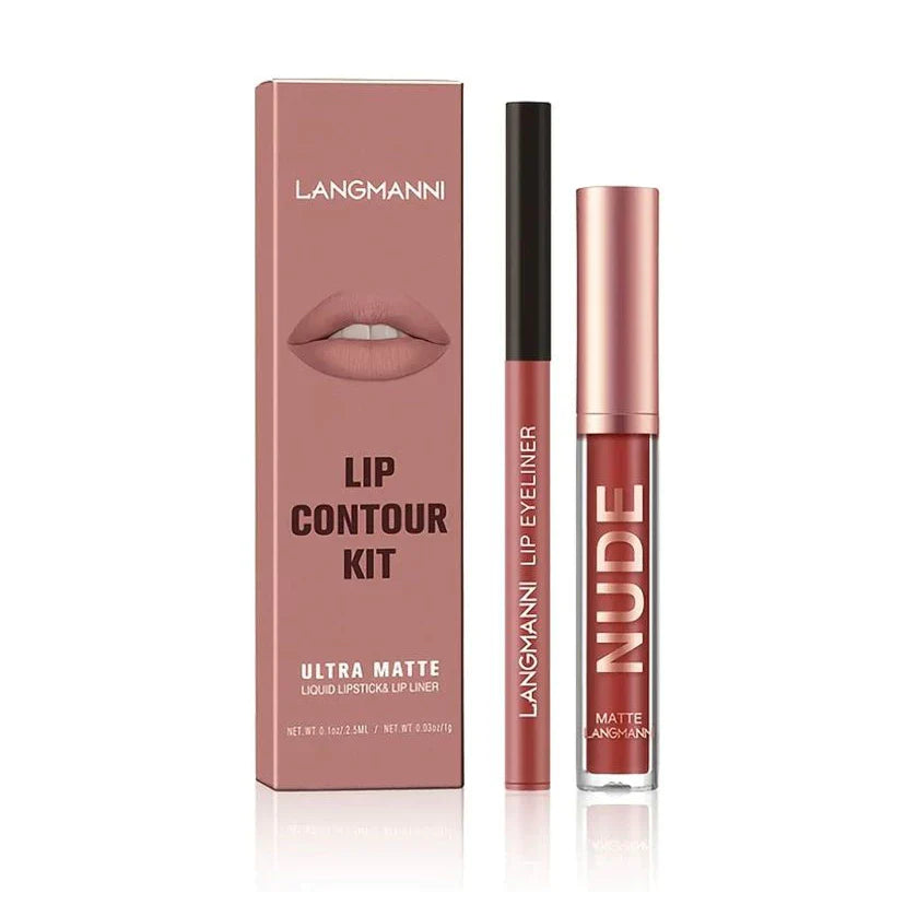 Kit Completo de Lábios: Batom Matte + Lápis Labial para Contorno À Prova d'água