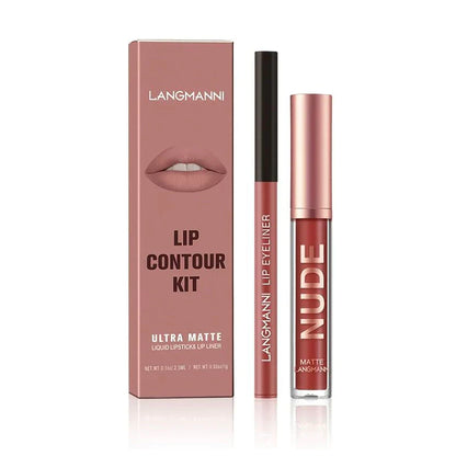 Kit Completo de Lábios: Batom Matte + Lápis Labial para Contorno À Prova d'água
