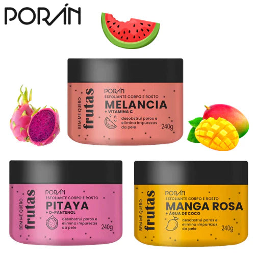 Kit 4 Esfoliante Corpo E Rosto Frutas Porán 240G