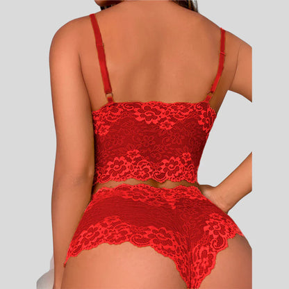Kit Conjunto Renda Espera Marido Lingerie Cropped Sutiã Sem Bojo Short Calcinha Caleçon