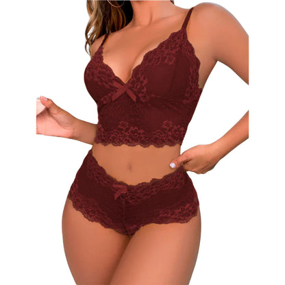 Kit Conjunto Renda Espera Marido Lingerie Cropped Sutiã Sem Bojo Short Calcinha Caleçon