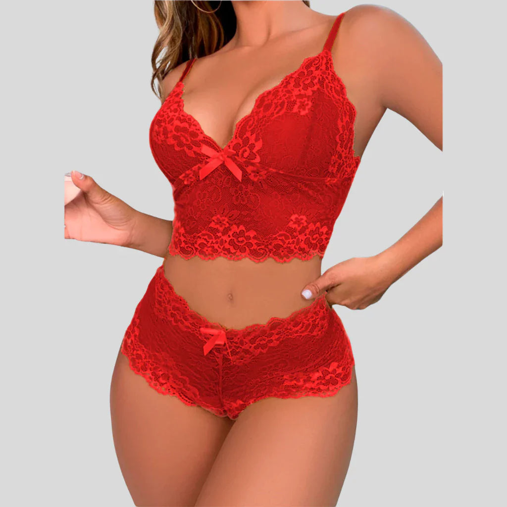 Kit Conjunto Renda Espera Marido Lingerie Cropped Sutiã Sem Bojo Short Calcinha Caleçon
