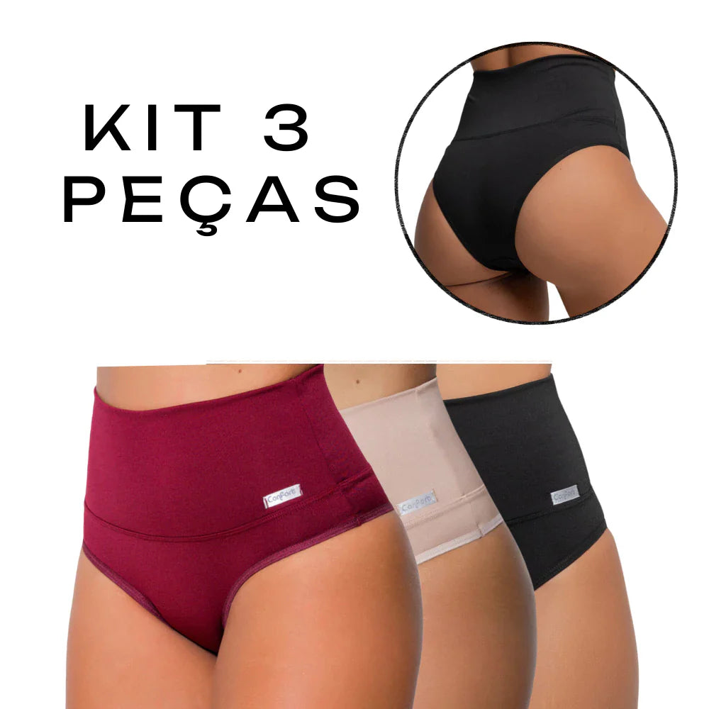 Kit 3 Calcinhas Modeladora Cinta Pós Parto Seca Barriga Compressão Redutora De Medidas Cós Alto