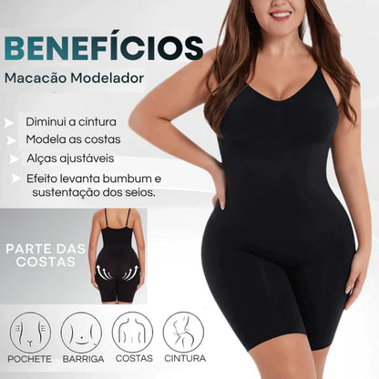 Macacão Cinta Modeladora Corpo Inteiro Pós-Parto Alta Compressão Sem Costura Body Redutor Microfibra Plus Size