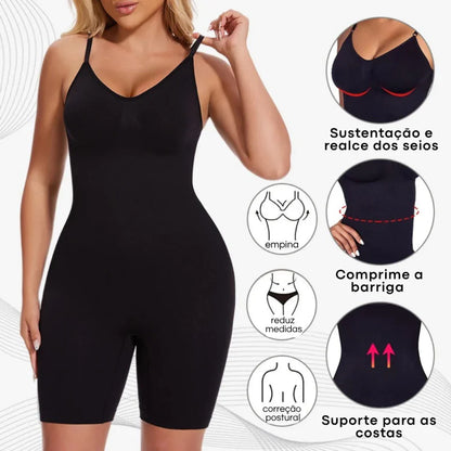 Macacão Cinta Modeladora Corpo Inteiro Pós-Parto Alta Compressão Sem Costura Body Redutor Microfibra Plus Size