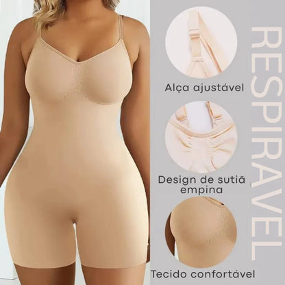 Macacão Cinta Modeladora Corpo Inteiro Pós-Parto Alta Compressão Sem Costura Body Redutor Microfibra Plus Size