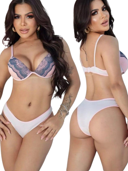 Kit com 5 conjuntos de lingerie calcinha e sutiã com detalhes em Renda Em promoção