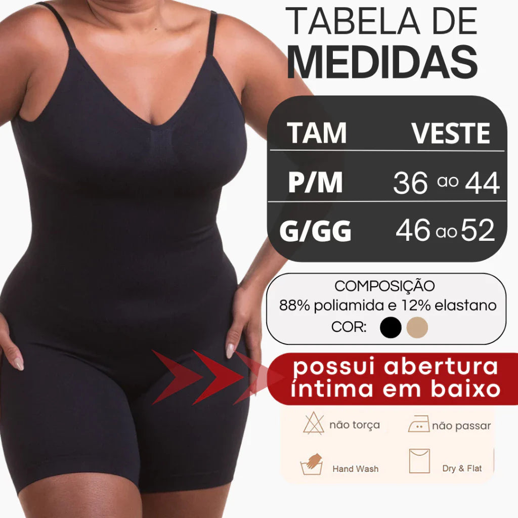 Macacão Cinta Modeladora Corpo Inteiro Pós-Parto Alta Compressão Sem Costura Body Redutor Microfibra Plus Size