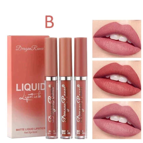 3 Peças De Veludo Fosco/Gloss Labial/Batom Líquido À Prova D'água De Longa Duração YUE