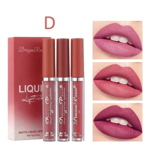 3 Peças De Veludo Fosco/Gloss Labial/Batom Líquido À Prova D'água De Longa Duração YUE