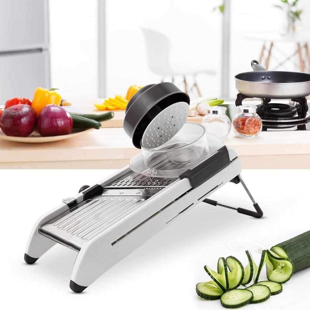 MaxSlicer® - Cortador De Legumes Mandoline Fatiador Ralador Com Regulagem Em Inox Profissional Multifuncional