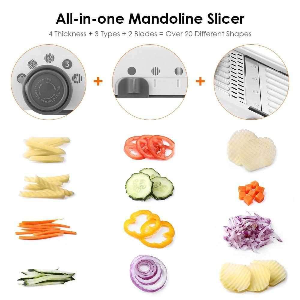 MaxSlicer® - Cortador De Legumes Mandoline Fatiador Ralador Com Regulagem Em Inox Profissional Multifuncional