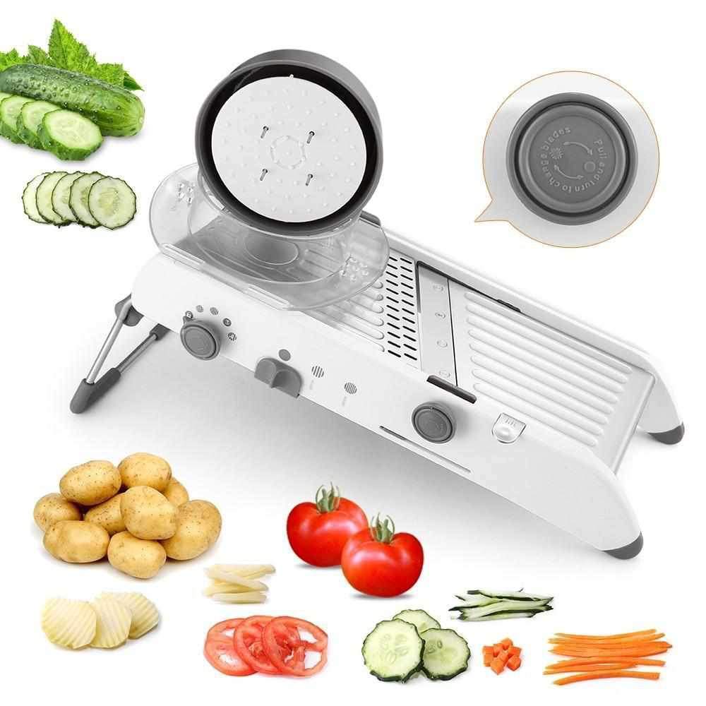 MaxSlicer® - Cortador De Legumes Mandoline Fatiador Ralador Com Regulagem Em Inox Profissional Multifuncional