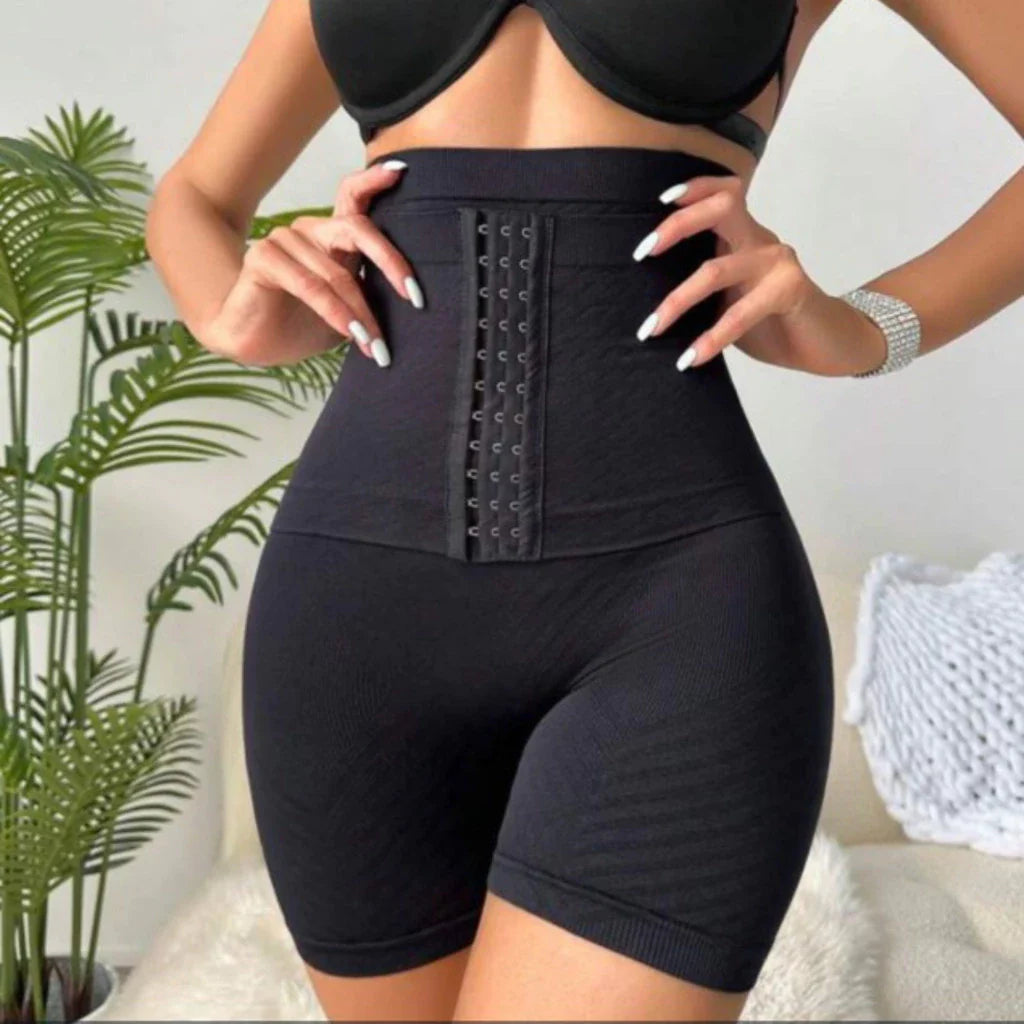 Short Cinta Modeladora Fechamento Em Colchetes com 4 Barbatanas Pós Parto Pós Cirúrgico