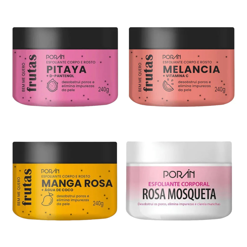 Kit 4 Esfoliante Corpo E Rosto Frutas Porán 240G