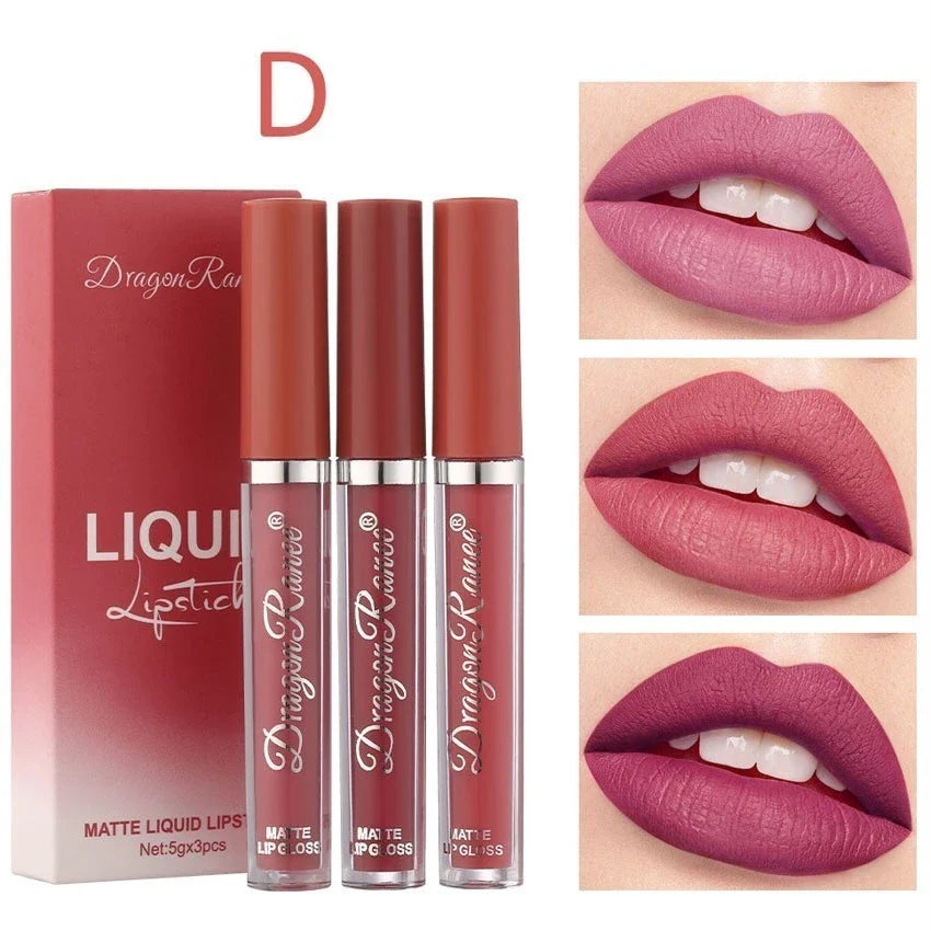 3 Peças De Veludo Fosco/Gloss Labial/Batom Líquido À Prova D'água De Longa Duração YUE