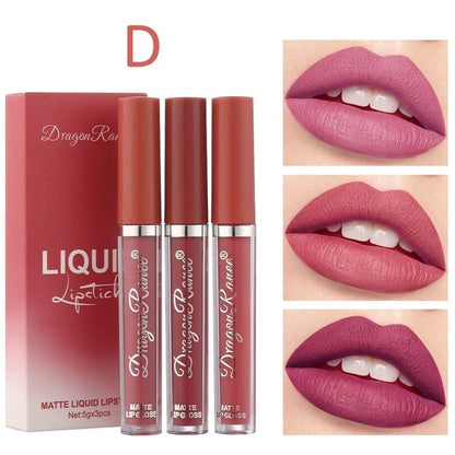 3 Peças De Veludo Fosco/Gloss Labial/Batom Líquido À Prova D'água De Longa Duração YUE