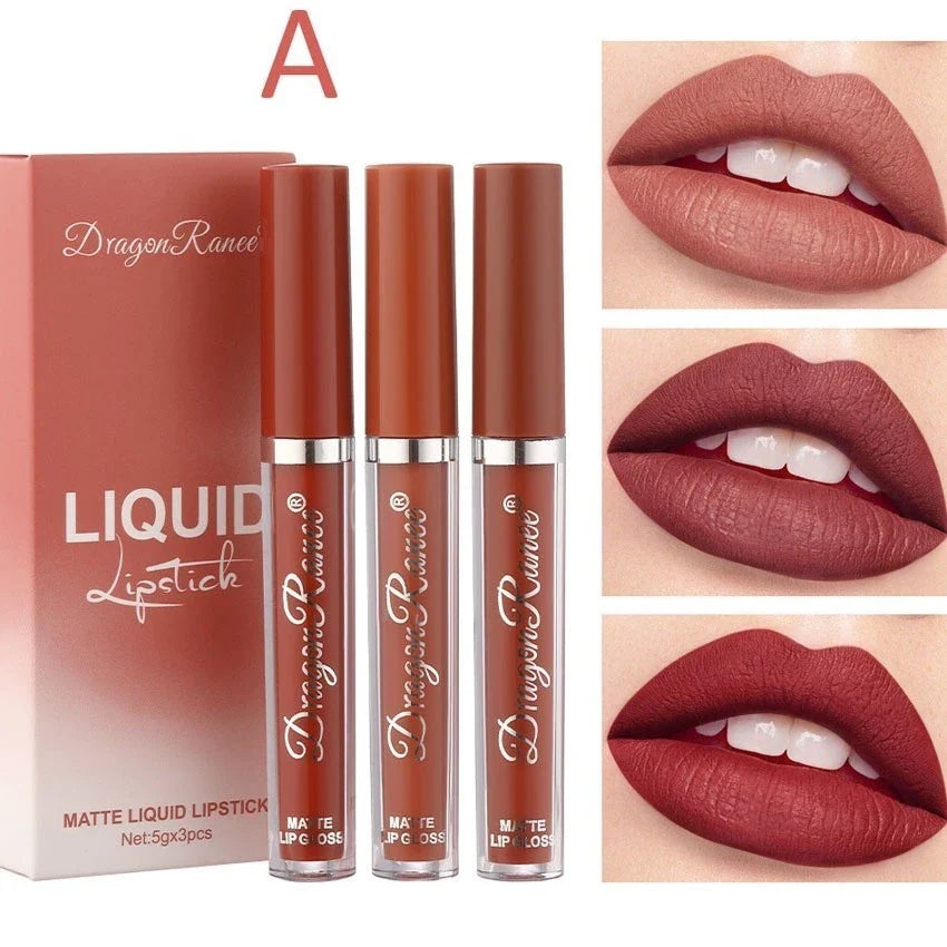 3 Peças De Veludo Fosco/Gloss Labial/Batom Líquido À Prova D'água De Longa Duração YUE