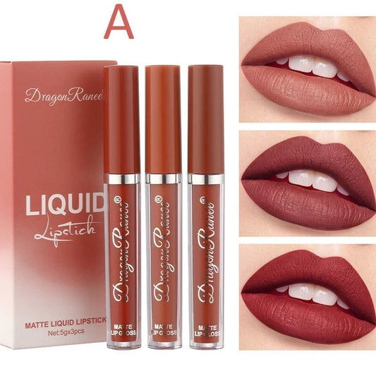 3 Peças De Veludo Fosco/Gloss Labial/Batom Líquido À Prova D'água De Longa Duração YUE