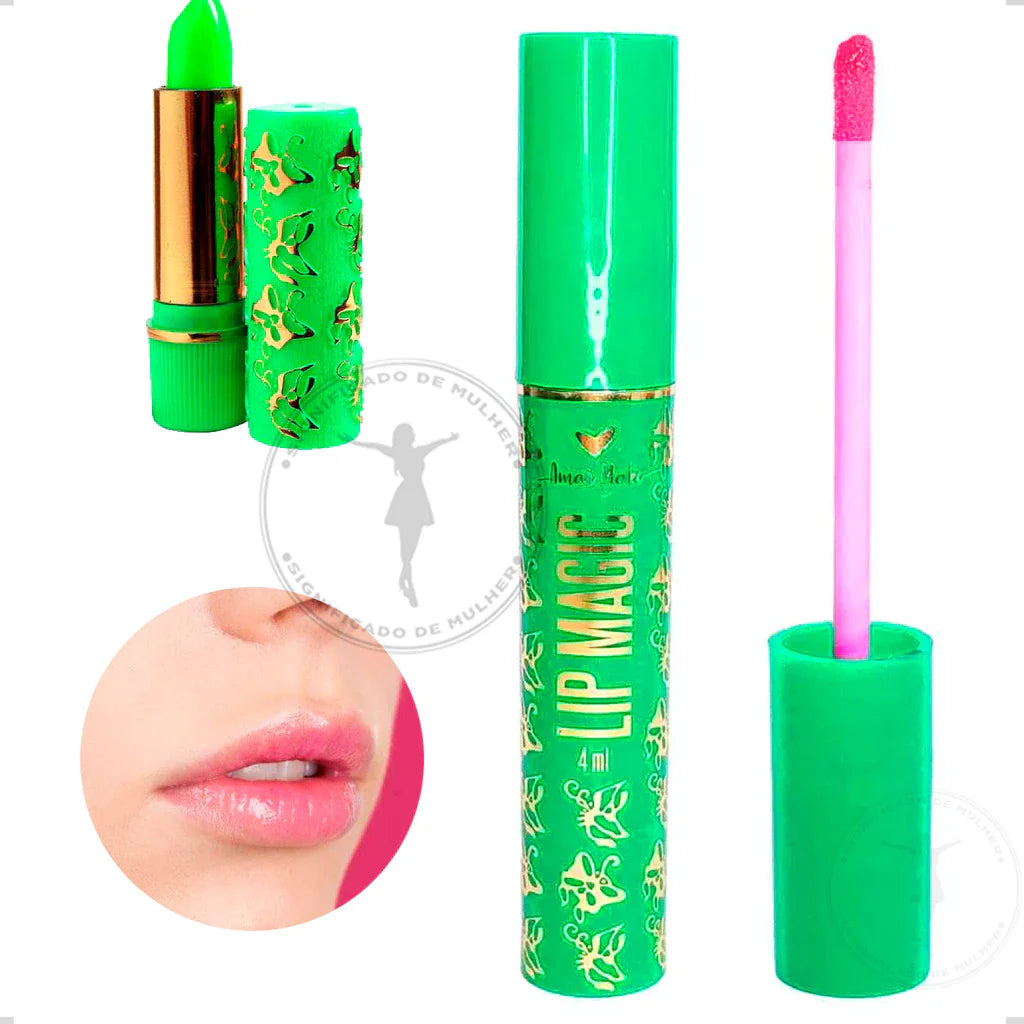 Gloss Labial Mágico Lip Verde Fica Rosa Liquido ORIGINAL LANÇAMENTO +Batom Verde da Vovó ORIGINAL